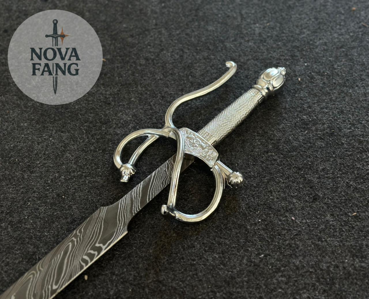 Damascus Steel Swept-Hilt Rapier – Hand-Forged Elegance