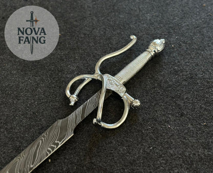 Damascus Steel Swept-Hilt Rapier – Hand-Forged Elegance