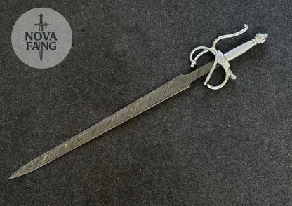 Damascus Steel Swept-Hilt Rapier – Hand-Forged Elegance