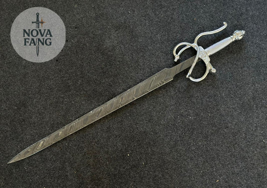 Damascus Steel Swept-Hilt Rapier – Hand-Forged Elegance