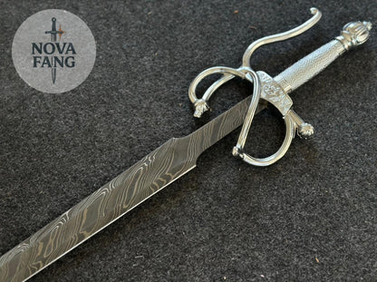 Damascus Steel Swept-Hilt Rapier – Hand-Forged Elegance