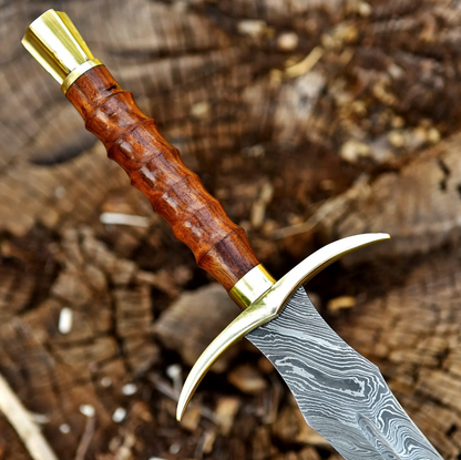 Hand-Forged Damascus Steel Longsword | Brass Guard & Walnut Grip | Collectible Medieval Sword | Custom Handmade Gift