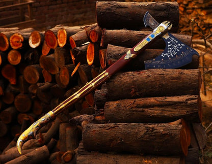 Leviathan Axe Replica – Premium God of War Inspired Battle Axe | Handcrafted Engraved Steel Blade Long Wooden Handle | 38" Collectible Display Axe for Gamers Cosplayers