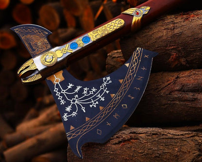 Leviathan Axe Replica – Premium God of War Inspired Battle Axe | Handcrafted Engraved Steel Blade Long Wooden Handle | 38" Collectible Display Axe for Gamers Cosplayers