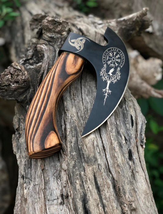 Viking Pizza Axe – Pizza Cutter with Norse Engravings | Ash Wood Handle | NovaFang
